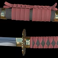 Japanese Samurai Sword Weapon With Curved Blade Gold Accents And Pink Wrapped Handle