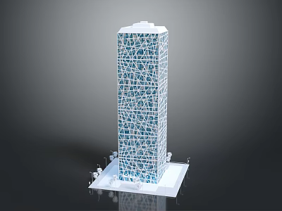 Modern Tall Building Exterior Design With Glass Curtain Wall And Grid Structure 3d model