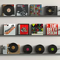 Decorative Ornament Set With Wall Shelves Vinyl Records Books And Camera