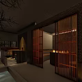 Charming Hotpot Restaurant with Wooden Building Glass Doors Chinese Signage Steps and Trees Around