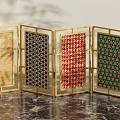 Decorative Screen With Golden Frame And Four Patterned Panels In Various Colors 3d model