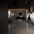 Home Theater Room With Starry Sky Ceiling Large Screen TV Sofa Round Rug And Treadmill