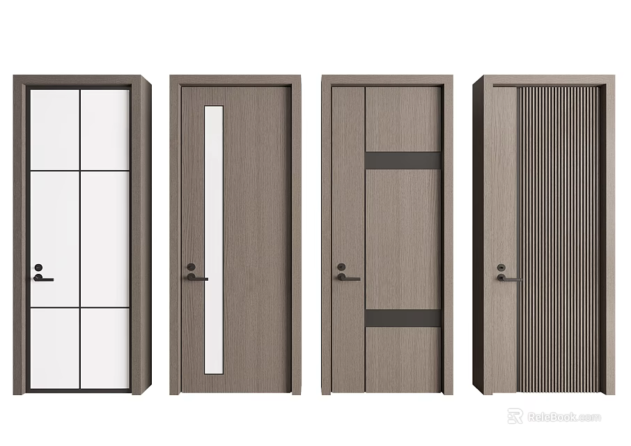 Modern Wooden Swing Doors With Various Panel Designs And Glass Inserts 3d model