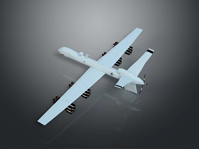 White Unmanned Aerial Vehicle With Long Wings And Multiple Propellers 3d model