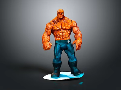 Muscular Orange Skinned Character With Blue Pants And Boots Standing On White Base 3d model