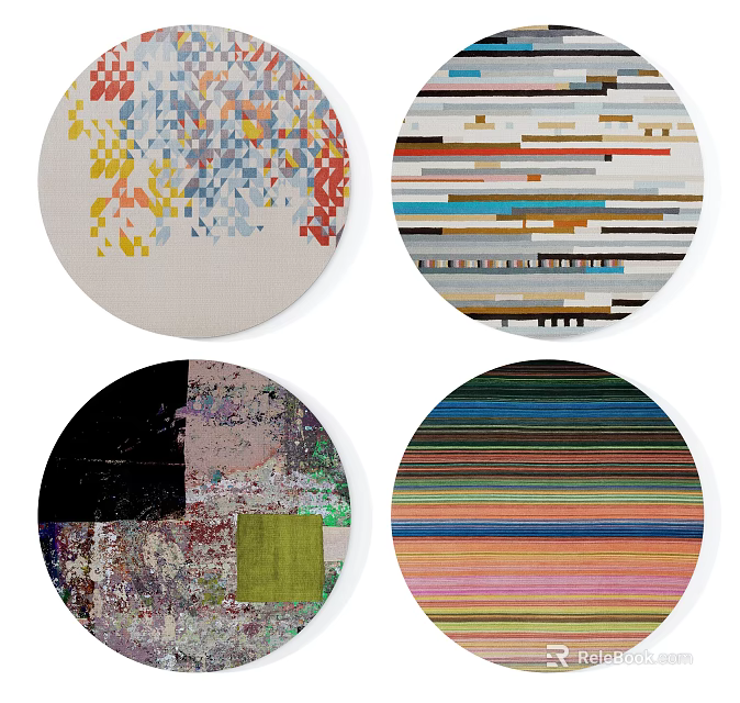 Colorful Round Rugs With Abstract Patterns And Striped Designs For Modern Decor 3d model 