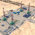 Industrial Equipment At Oil Field Drilling Site With Rigs Trucks And Facilities