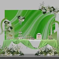 Elegant Tea Break Area With Green Backdrop Flower Decor And Dessert Drink Table 3d model