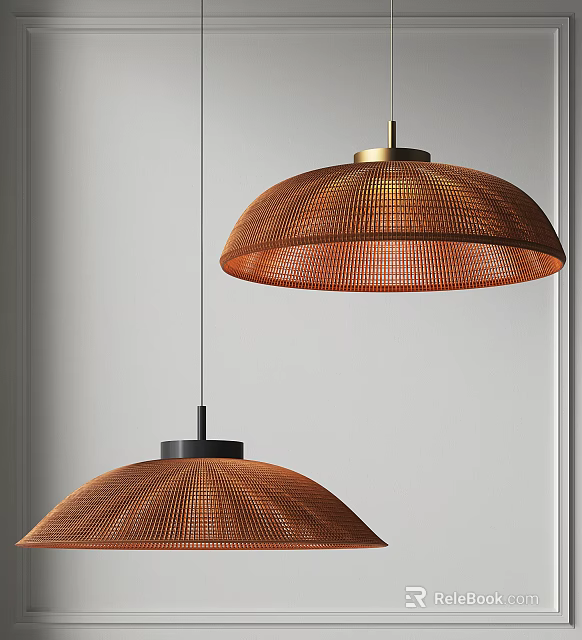 Natural Woven Brown Dome Pendant Light With Metal Base For Home Interior Decor 3d model 