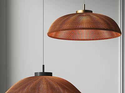 Natural Woven Brown Dome Pendant Light With Metal Base For Home Interior Decor 3d model