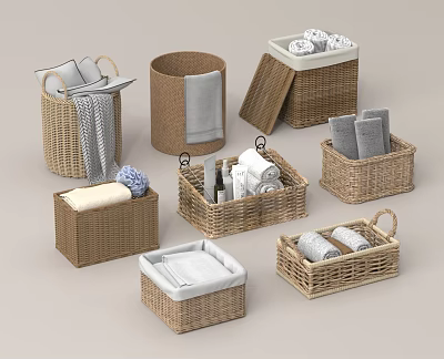 Woven Storage Baskets for Home Organization with Towels Linens and Daily Essentials 3d model