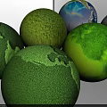 Set Of Green Earth Globes With Different Natural Textures And Surface Designs