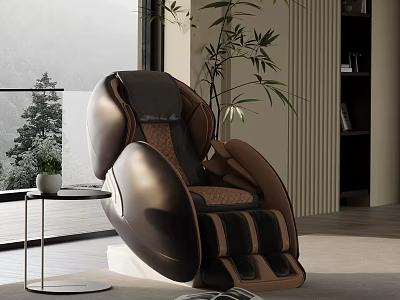 Modern Leather Massage Recliner Chair With Side Table And Mountain View Through Window 3d model