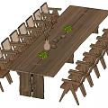 Quiet Wind Dining Table and Chair Combination Large Board Table 3d model