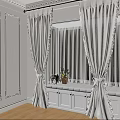 Cream Frilled Curtains With Window Seat Cushion And Potted Plant In Bright Room