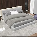 Modern Double Bed Background Featuring Wooden Wall Floor to Ceiling Window Nightstand and Table Lamp