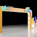 Orange Event Gateway With Flaming Text LOGO And Colorful Decorative Elements 3d model