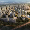 Birds Eye View Urban Planning With High Rise Buildings Green Spaces And Road Networks