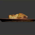 Delicious Golden Pastries on Orange Plate Topped with Powdered Sugar and Dark Background