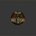 Vintage Cosmic Spacecraft Model Featuring Green Red Yellow Design And Spiral Propeller On Red Base