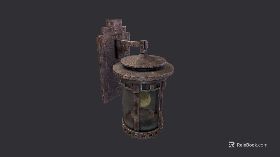 Vintage Rustic Metal Wall Lamp With Glass Shade And Decorative Mount Illuminated Warm Light 3d model 