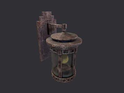 Vintage Rustic Metal Wall Lamp With Glass Shade And Decorative Mount Illuminated Warm Light 3d model