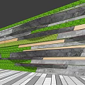 Layered Feature Wall With Green Grass Gray Stone And Beige Stripes