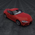 Sleek Red Sports Car Parked On Concrete Ground During Sunset Sky