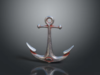 Shiny Metal Anchor Hardware Tool With Chrome Plated Surface And Red Accents 3d model