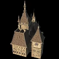 Ancient Church Architecture With Spires Towers Stone Walls And Arched Windows