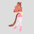 Anime Girl with Cat Ears and Tail Wearing Yellow Top Pink Plaid Skirt Pink Boots