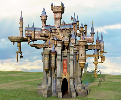 European-style cartoon building sky castle 3d model