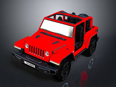 Red Open Top Off Road Vehicle With Open Doors And Black Wheels 3d model