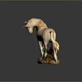 Ceramic Horse Statue In Beige Pink Color With Lifted Front Leg And Green Grass Base
