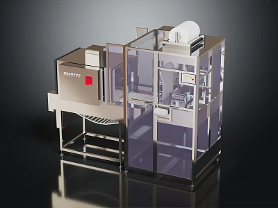 Automatic Industrial Packaging Machine With Transparent Enclosure Control Panel And Conveyor System 3d model