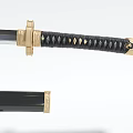Traditional Samurai Sword With Black Scabbard And Gold Accents On Wooden Stand