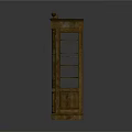 Classical Wooden Cabinet With Glass Doors Carved Details And Spherical Finials