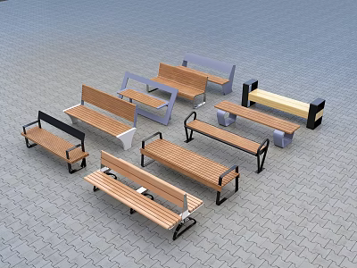 Outdoor Wooden Chairs With Metal Frames In Various Colors For Outdoor Settings 3d model