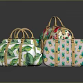 Stylish Handbags with Tropical Leaf and Pineapple Prints Golden Handles and Vibrant Colors