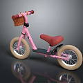 Kids' Pink Bicycle with Red Handlebar Seat and Brown Basket Beige Wheels