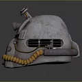 Retro Military Weapon Helmet Featuring Metallic Finish Round Viewport Tubing And Beaded Accents