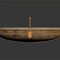 Vintage Wooden Boat With Yellow Oars And Slatted Seat Structure Design