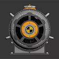 Cylindrical Gray Equipment With Yellow Black Warning Stripes And Circular Component Metal Stand