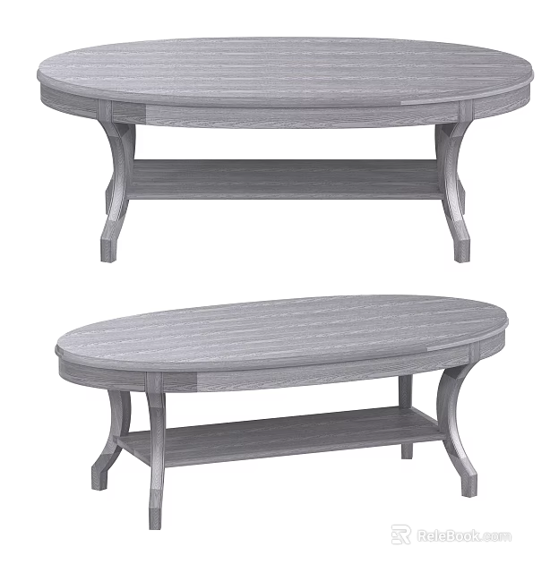 Oval Wooden Dining Table With Lower Shelf And Natural Wood Grain Design 3d model 