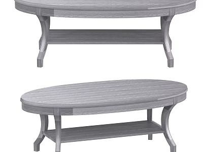 Oval Wooden Dining Table With Lower Shelf And Natural Wood Grain Design 3d model