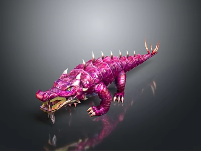 Pink Spiked Fantasy Crocodile 3D Model With Metallic Texture And Shiny Surface 3d model