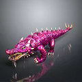 Pink Spiked Fantasy Crocodile 3D Model With Metallic Texture And Shiny Surface
