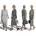 Women in Blouse and Skirt with Handbags and High Heels from Different Angles