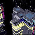 Future Architecture Design With Illuminated Lines Neon Signs And Water Reflections