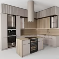 Elegant Modern Kitchen Interior With Wooden Cabinets Island And Appliances